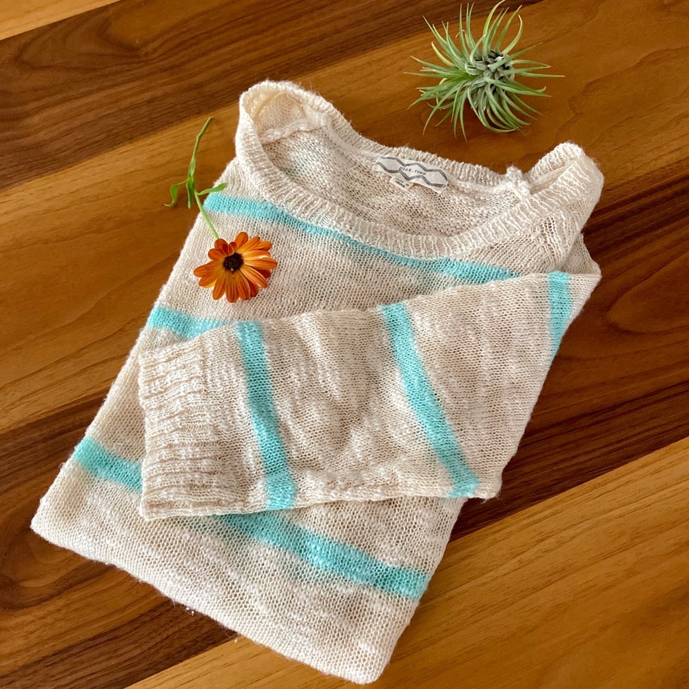 Aqua Blue on Cream Striped Sweater